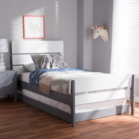 Baxton Studio HT1703-White/Grey-Twin-TRDL Nereida Modern Classic Mission Style White and Grey-Finished Wood Twin Platform Bed